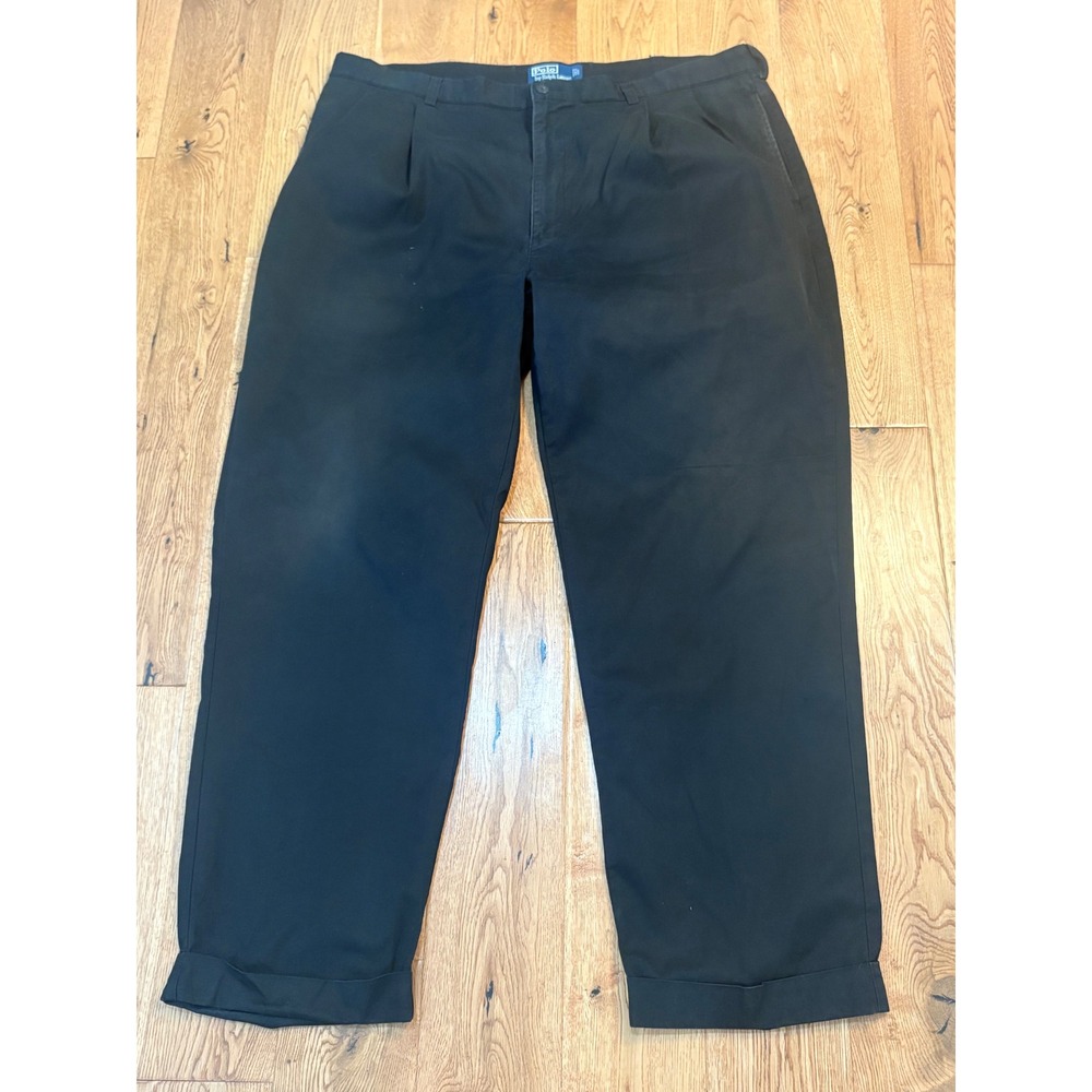 Polo Ralph Lauren Hammond Pants 40x30 Black Pleated Cuffed Chinos Trousers